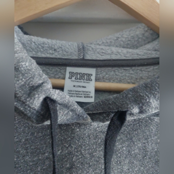 Victoria's Secret PINK Logo Spellout Hooded Sweatshirt M Gray Black - Picture 3 of 5